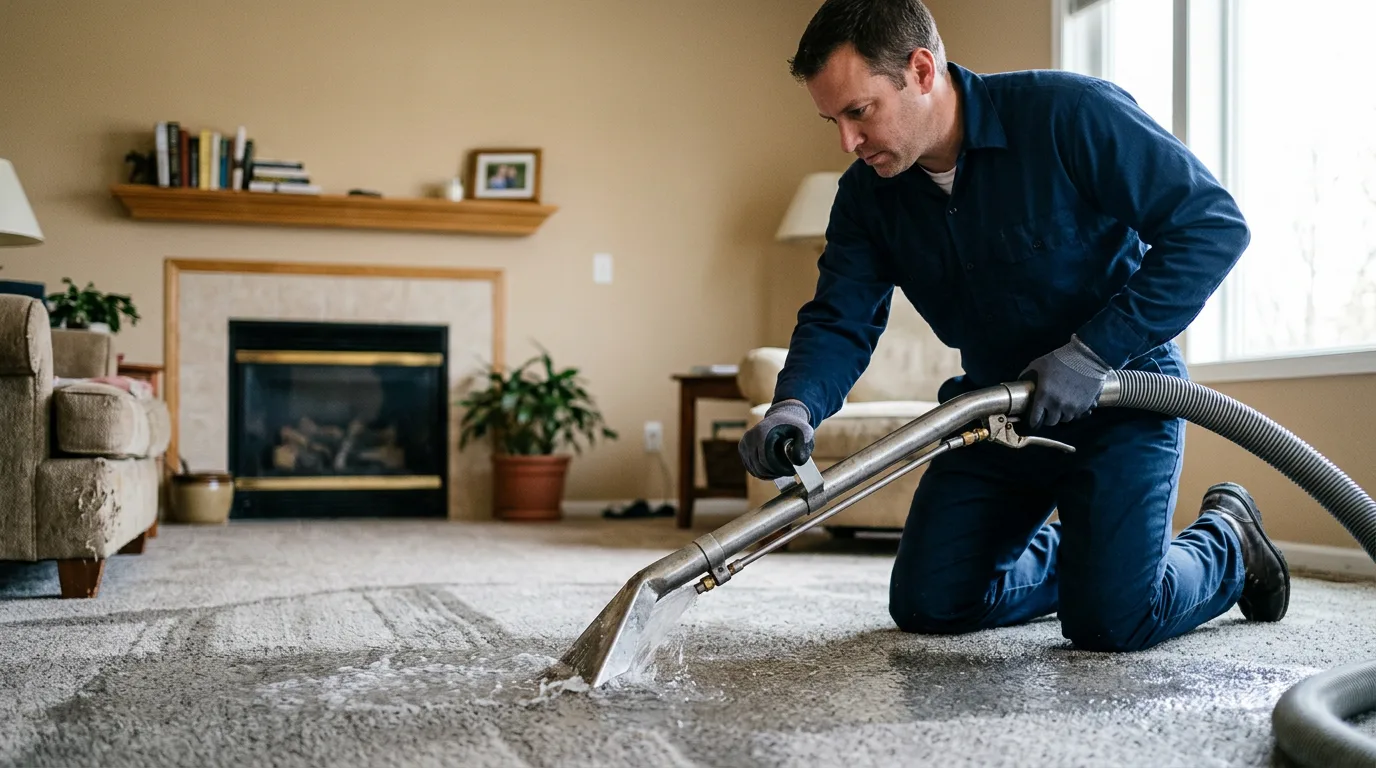 Water damage restoration technician working near Goodrich, MI